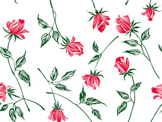 seamless pattern with red rose flowers