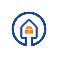 shield home icon on blue