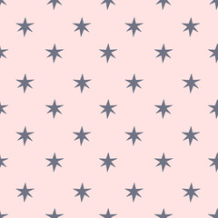 Holiday seamless pattern with hand drawn stars isolated on pink background. Vector flat illustration. Design for textile, wrapping, wallpaper, digital paper