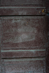 Old wooden door with remnants of dark peeling paint