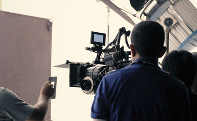 video production behind the scenes or b-roll or making of TV commercial movie that film crew team...