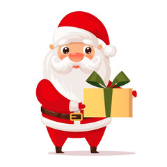 Cute Santa Claus with Christmas present, vector illustration