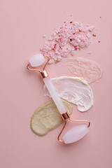 Facial jade roller and different cosmetic