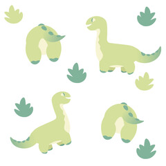 Flat illustration, pattern for baby bedding, wrapping paper, for background. Dinosaurs on a white background.