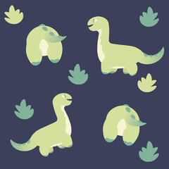 Flat illustration, pattern for baby bedding, wrapping paper, for background. Dinosaurs on a black background.
