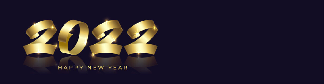 2022 happy new year black banner gold numeral text