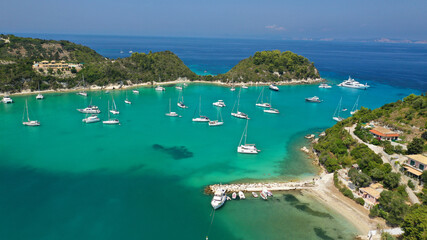 Fototapeta premium Aerial drone photo of beautiful paradise bay in tropical exotic island with turquoise crystal clear sea