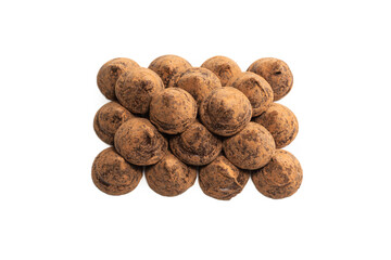 Chocolate truffles isolated on a white background.