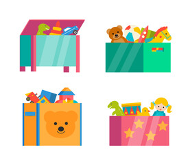 Children toy boxes set isolated on white background, vector illustration