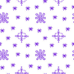 Vector seamless pattern with Velvet Violet snowflakes on white background.Simple,Christmas,minimalistic,festive doodle style print. Designs for  printing, web, invitations, textiles, wrapping paper.