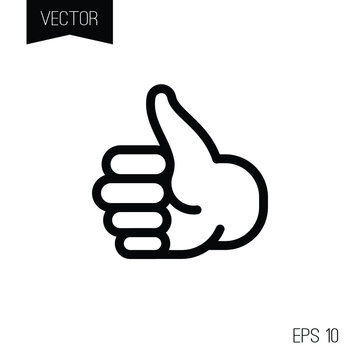 Like or thumb up vector isolated icon or sign. Black on white background.