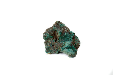 Macro mineral stone Malachite against white background