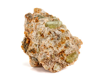 Macro stone Apatite mineral on white background