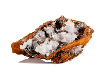 Macro mineral stone crystals Hemimorphite rock on a white background