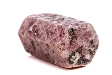 Macro mineral stone Ruby in the breed a white background