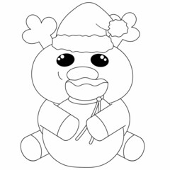 Cute cartoon Reindeer Santa. Draw illustration in black and white