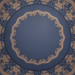 Postcard template in blue with greek brown pattern for your design.