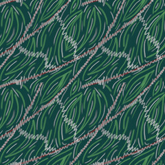 Naklejka na ściany i meble Seamless hand-drawn pattern of paint strokes, stripes. Green delicate ornament. Fashionable, stylish design of wall wallpaper, fabric, textiles, cover, background.