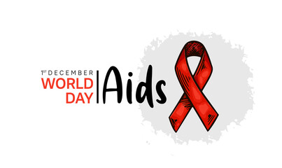 World AIDS Day with red ribbon hand drawn style. Vector can be use for poster, campaign and banner