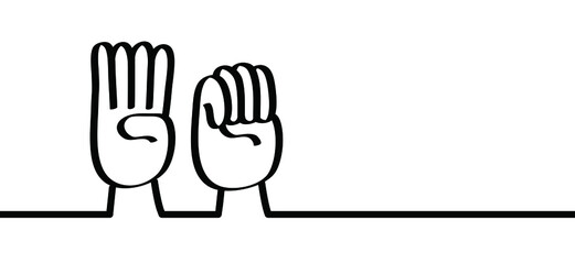 Cartoon stop hand, domestic violence, insecurity. Hand gesture. The violence at home signal for help symbol. October, awareness month icon or pictogram. Orange the world.