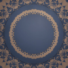 Postcard template in blue with vintage brown pattern for your design.