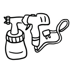 Spray gun in doodle style. Isolated vector.