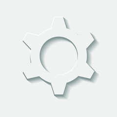 White gear wheel on a light background. Vector illustration, flat minimal design, shadow, 3d, isolated, eps 10.