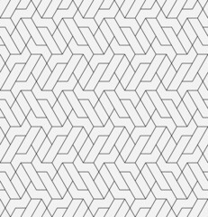 Pattern with diagonal lines and geometric shapes on white background. Seamless abstract monochrome linear texture. Hexagonal background. Linear graphic design for textile, fabric and wrapping.