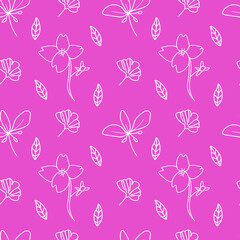 Naklejka na ściany i meble Vector seamless pattern with white flowers on Pacific Pink.Simple,floral,minimalist,festive print doodle style.Designs for prints,stickers,social media,printing,invitations,textiles,wrapping paper.