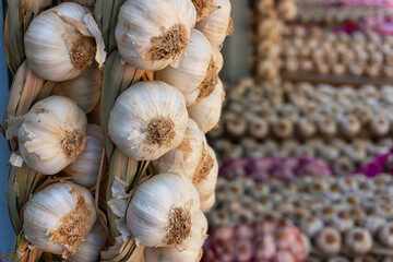 String of garlic at the street market