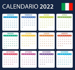 Italian Calendar for 2022. Scheduler, agenda or diary template. Week starts on Monday