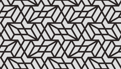 Pattern with monochrome bold intersecting stripes. Seamless Abstract geometric hexagonal background. Geometric pattern for sun louver, textile and wrapping. Vector Decorative lattice design.