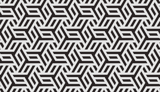 Pattern with monochrome bold intersecting stripes. Seamless Abstract geometric hexagonal background. Geometric pattern for sun louver, textile and wrapping. Vector Decorative lattice design.