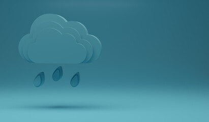 3d rendering of clouds with raindrops. Weather forecast icons. A blue cloud.