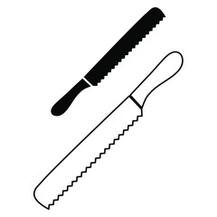 Kitchen tools set of two bread knives line and negative outline simple minimalistic flat design vector illustration isolated on white background