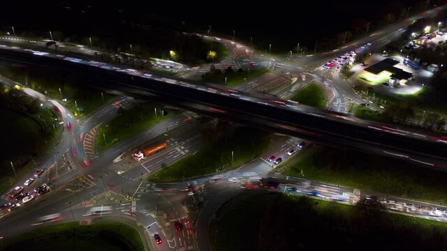 British Motorway Traffic Night Aerial Timelapse Of The M6