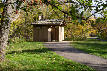 Pit toliet (unisex) restrooms in a national park