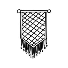 Vector illustration of linear style art of macrame in boho style created for home interior on white background