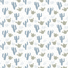 Seamless pattern with abstract traditional ornamenton cactus