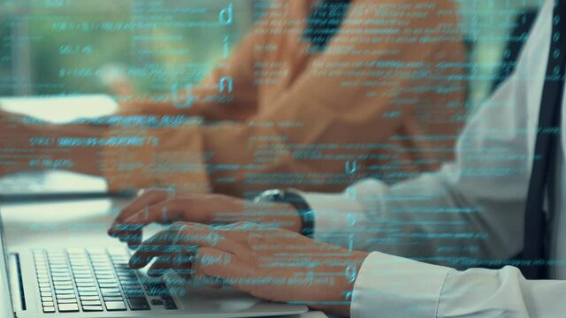 Programming and coding of future software envisional graphic . Computer application development concept .