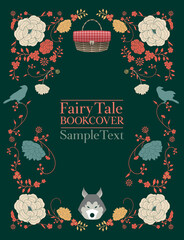 Ornamental frame of flowers and animals for fables and fairy tales. Vintage style storybook cover