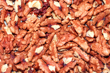 Walnut kernels close-up in the form of texture