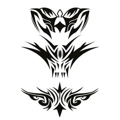 Three tribal tattoo black color on whtie background, abstract illustration art graphic symbol and decorative