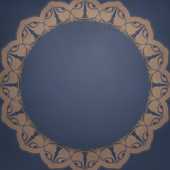 Template Congratulatory Brochure in blue with Indian brown ornaments ready for printing.