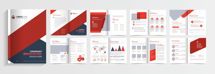 Brochure creative design. Multipurpose template with cover, back and inside pages. Trendy minimalist flat geometric design. Vertical a4 format