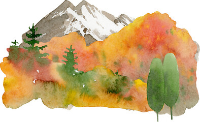 watercolor fall mountain clipart, landscape background clipart, autumn mountain clip art, fall sublimation designs print, isolated elements on white background