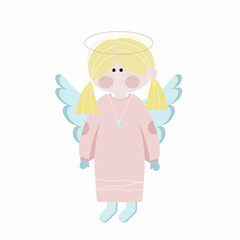Christmas angel with wings flat vector illustration 