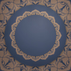 Template Congratulatory flyer in blue with a vintage brown pattern for your design.