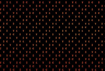 Dark orange vector cover with EUR, USD, GBP, JPY.