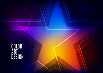 Modern template for business or technology presentation. Bright abstract overlapping geometric star shapes on a dark background. Online presentation of web element and place for text. Vector